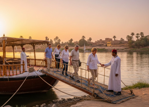 Übergänge zwischen Schiff und Land während einer Nilkreuzfahrt